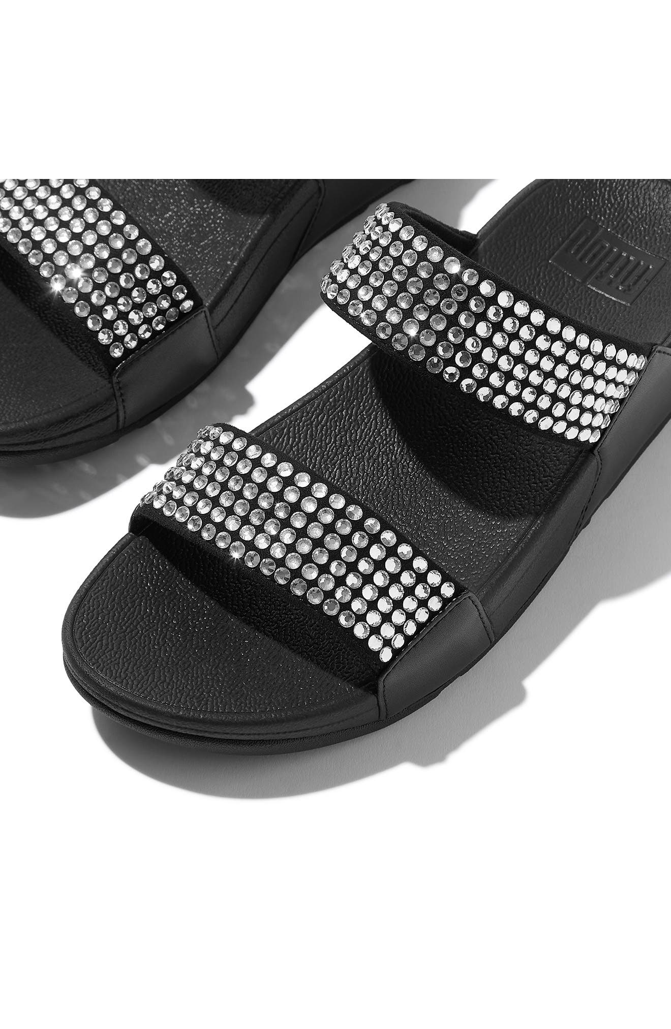Lulu Maxi Crystal Covered Slide Sandal, Alternate, color, BLACK