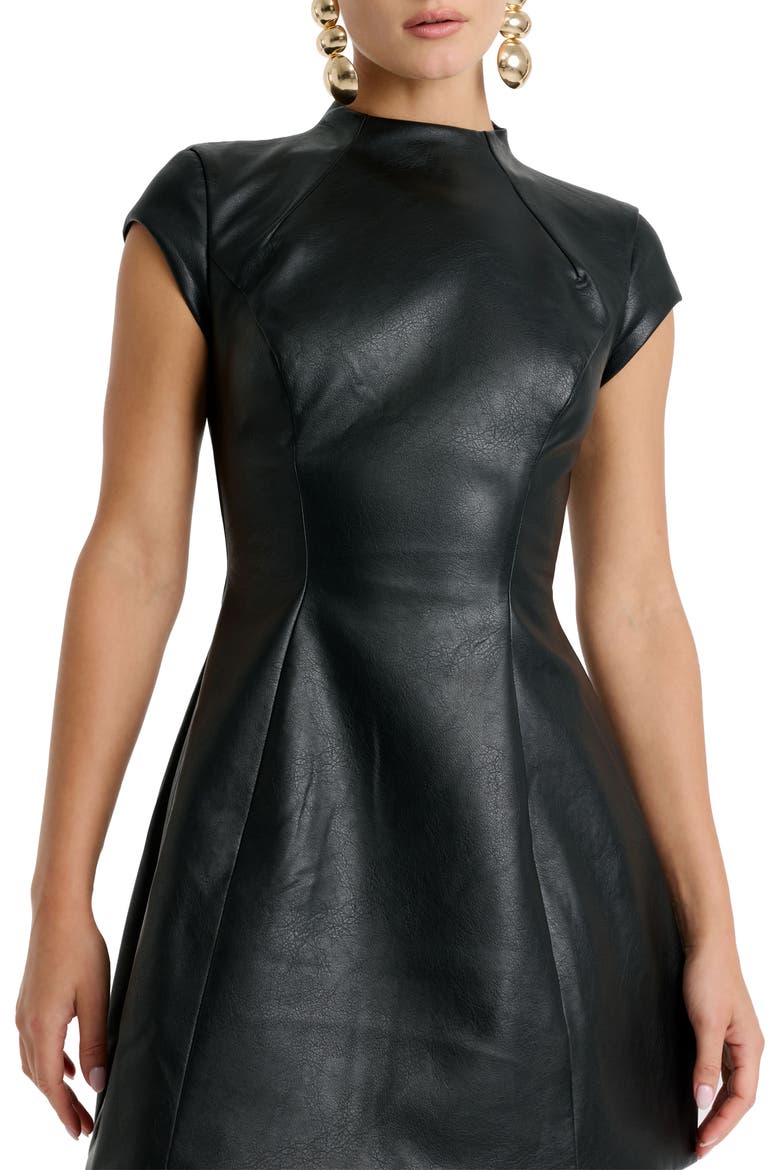 Delphi Faux Leather Minidress, Alternate, color, BLACK