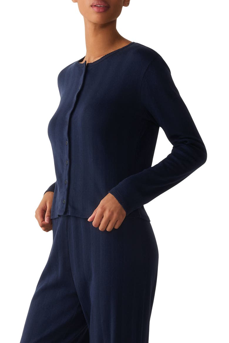 Pointelle Cotton Cardigan, Alternate, color, NAVY