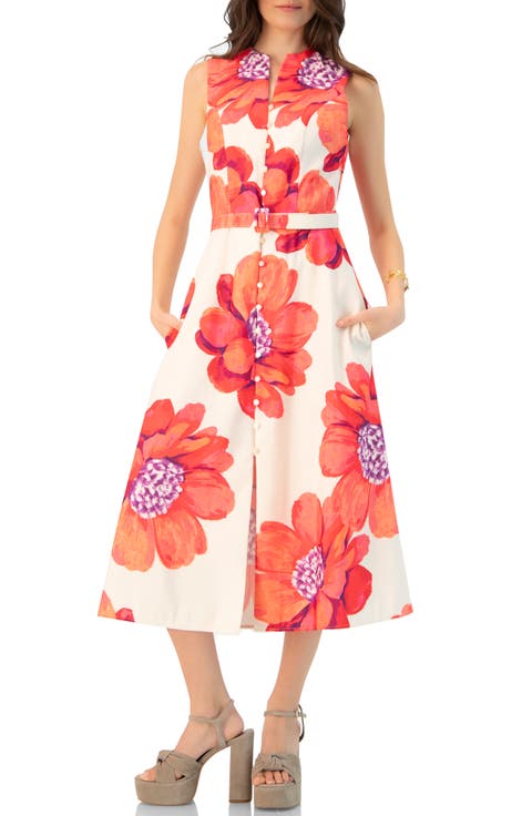 Printed Jacquard Sleeveless Midi Dress