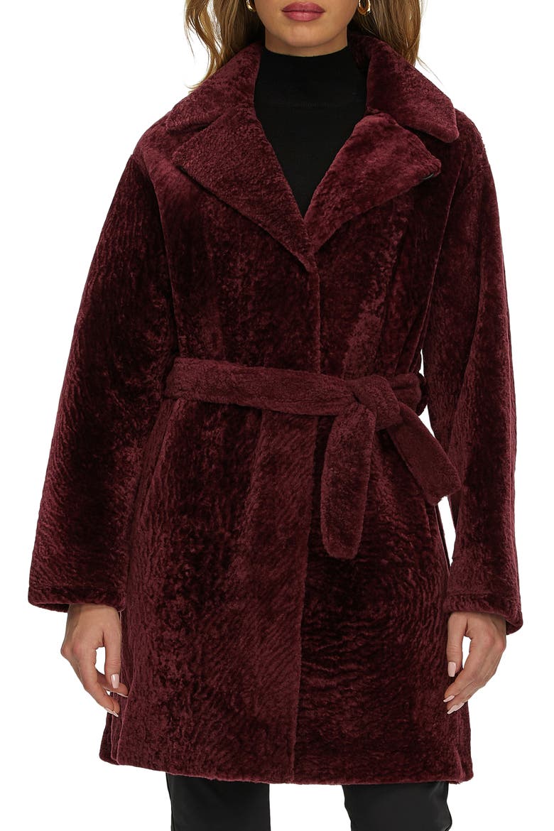 Reversible Textured Genuine Shearling Stroller, Belt, Alternate, color, BURGUNDY/BLACK