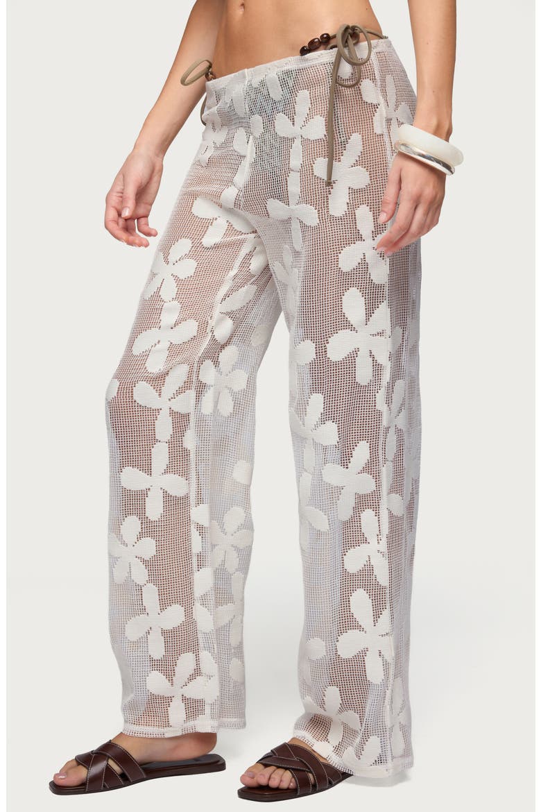 Candace Sheer Floral Cover-Up Pants, Alternate, color, CREAM