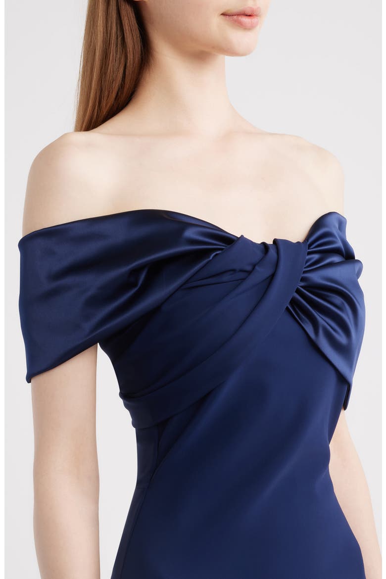 Vezia One-Shoulder Mixed Media Gown, Alternate, color, BLUE NOTE
