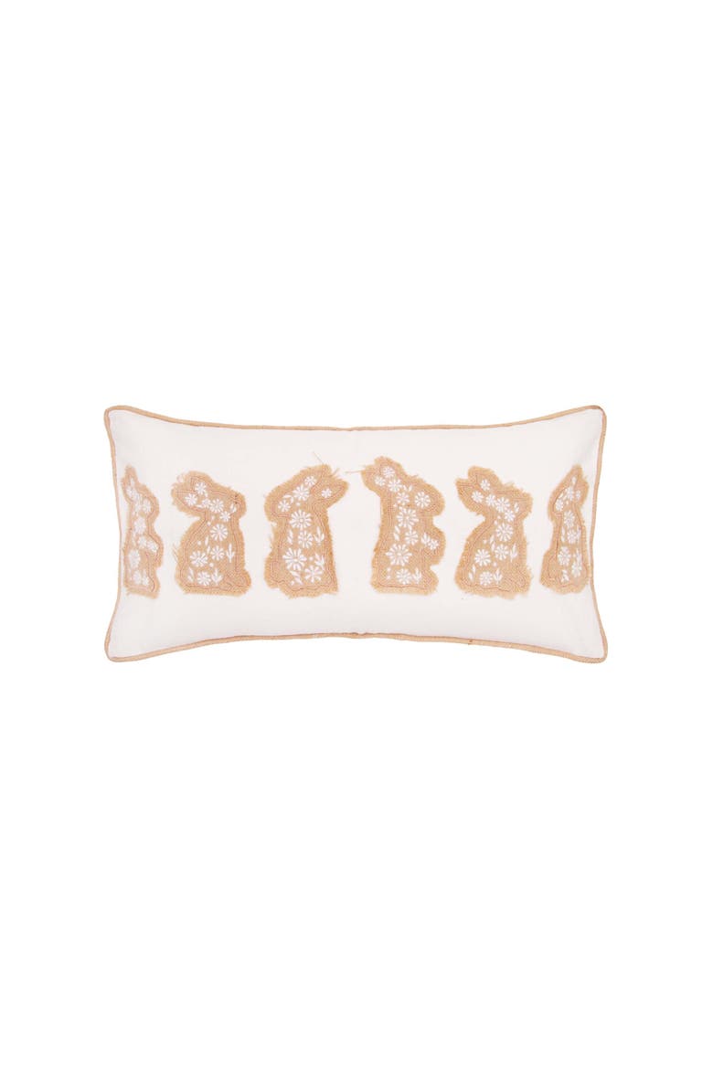 Easter Bunnies in a Row Burlap Embroidered Piped Throw Pillow, 12" x 20", Main, color, Beige