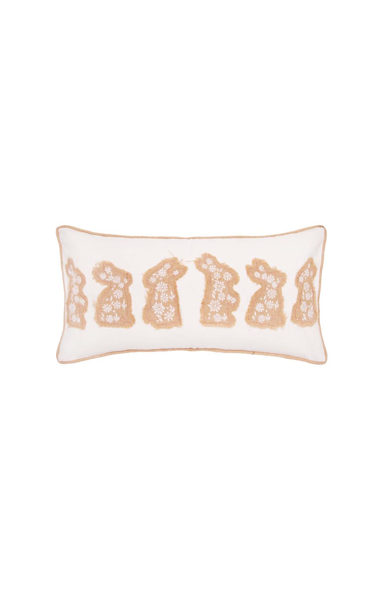 C&F Home Easter Bunnies in a Row Burlap Embroidered Piped Throw Pillow, 12" x 20", Main, color, Beige