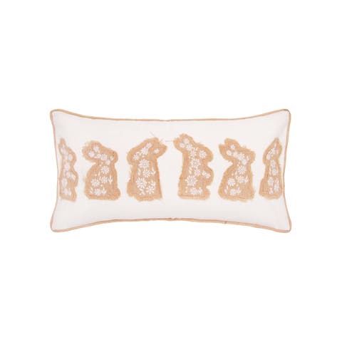 Easter Bunnies in a Row Burlap Embroidered Piped Throw Pillow, 12" x 20"