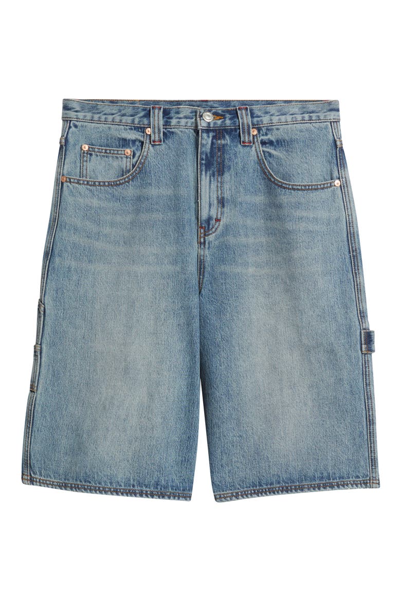 E Logo Oversize Denim Carpenter Shorts, Alternate, color, PALE INDIGO