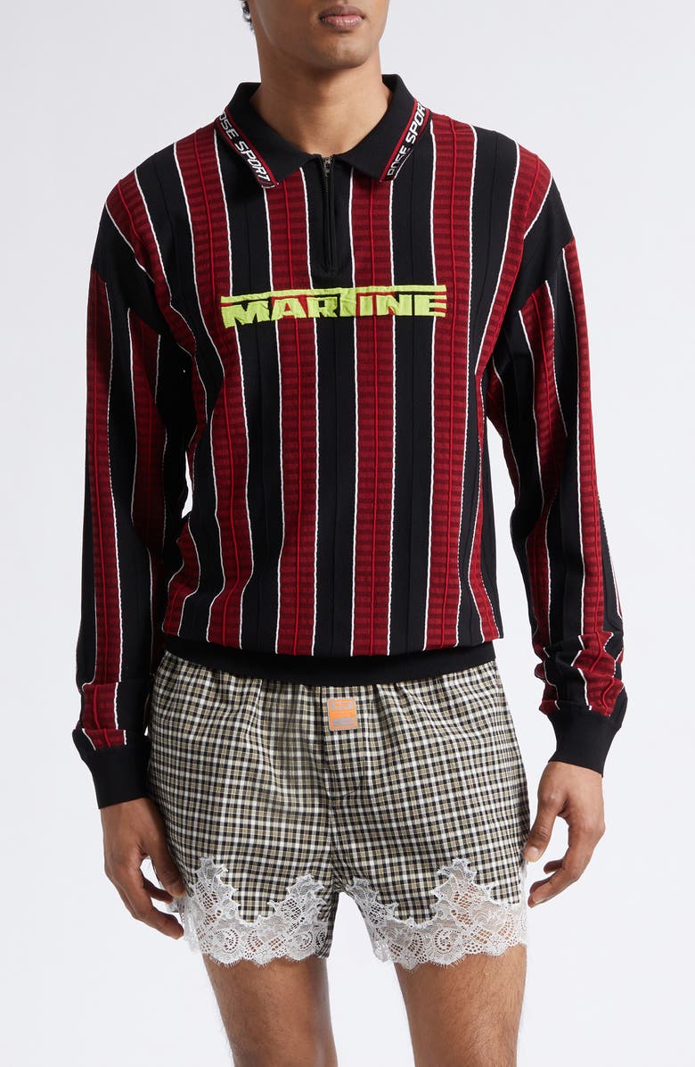 Martine Rose Stripe Logo Polo, Main, color, Red Black