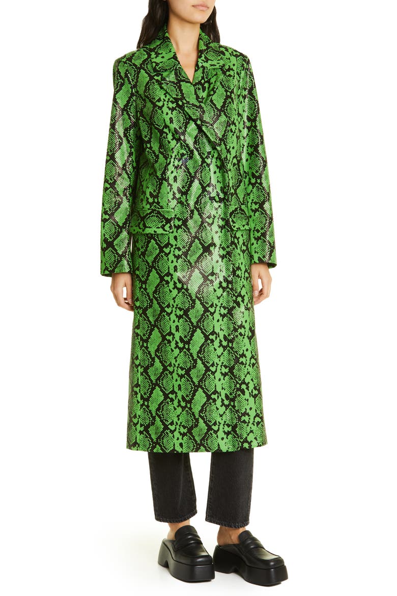 Joto Snakeskin Print Faux Leather Coat, Alternate, color, GRASS GREEN