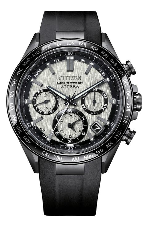 Attesa Satellite Wave GPS Eco-Drive Silicone Strap Watch, 44.5mm