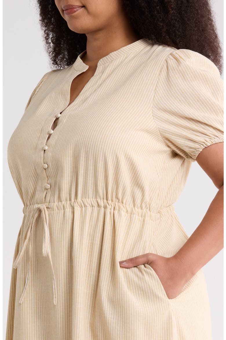 Zephyr Ticking Stripe Tie Waist Dress, Alternate, color, TAN-WHITE