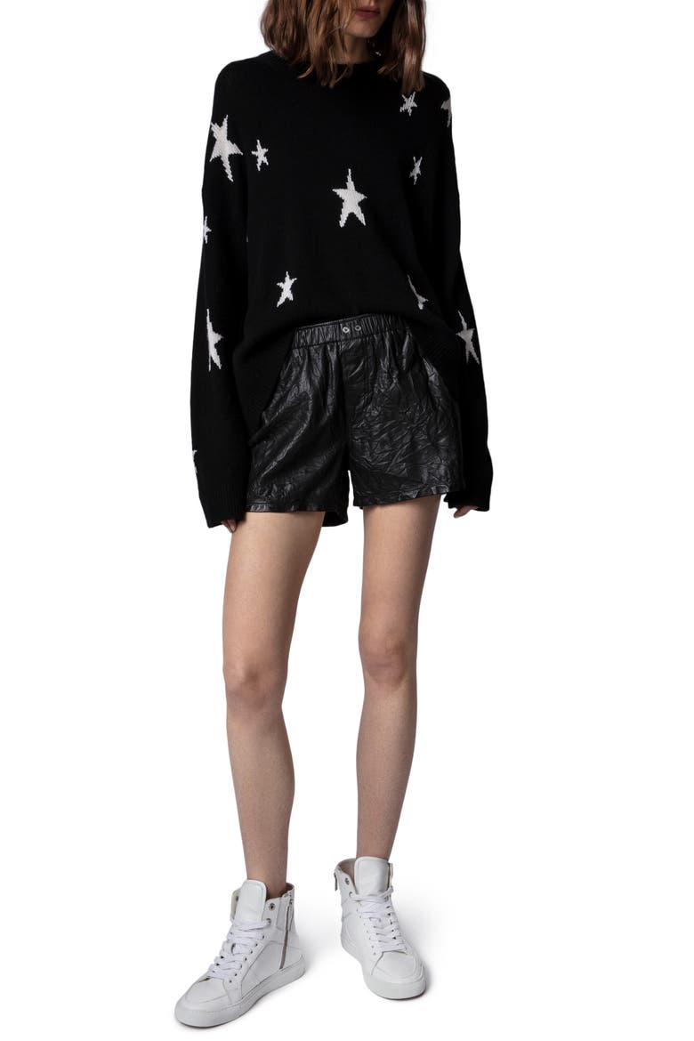 Pax Crinkled Leather Shorts, Alternate, color, NOIR