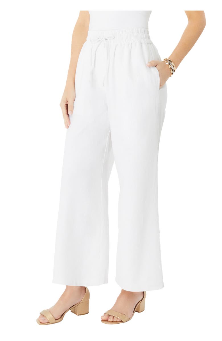 Roaman's Plus Size Linen Wide-Leg Pant, Main, color, White