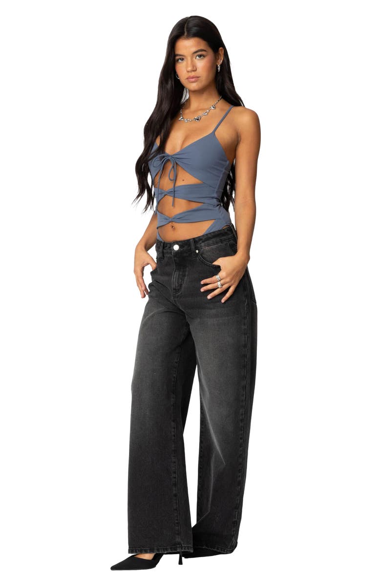 EDIKTED Serene Cutout Bodysuit, Alternate, color, Navy