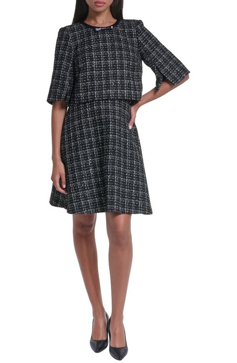 Sequin Plaid Tweed Dress