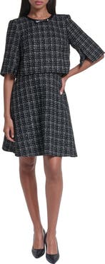 KARL LAGERFELD PARIS Sequin Plaid Tweed Dress