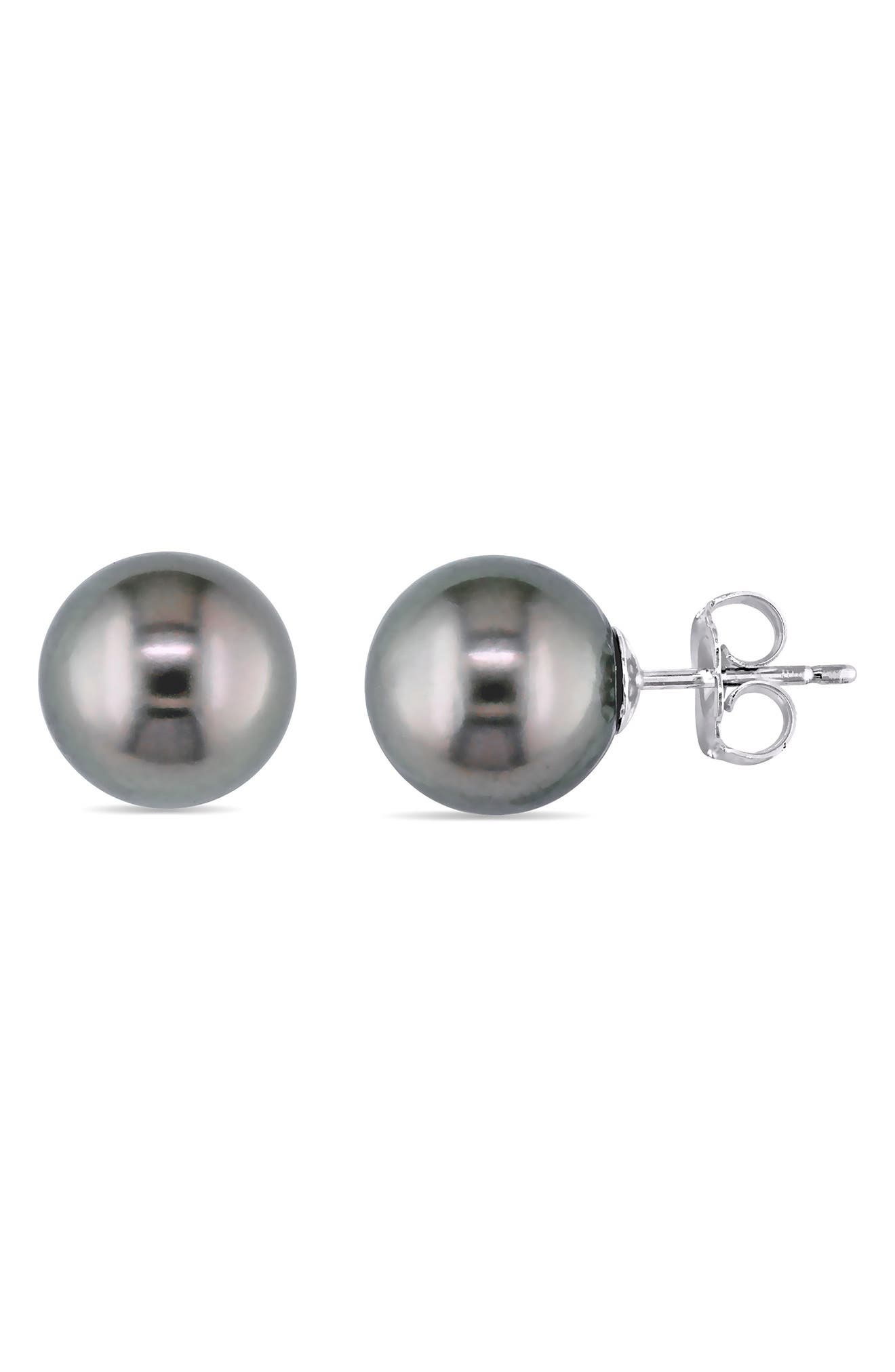 DELMAR 14K White Gold Cultured Black Tahitian Pearl Stud Earrings