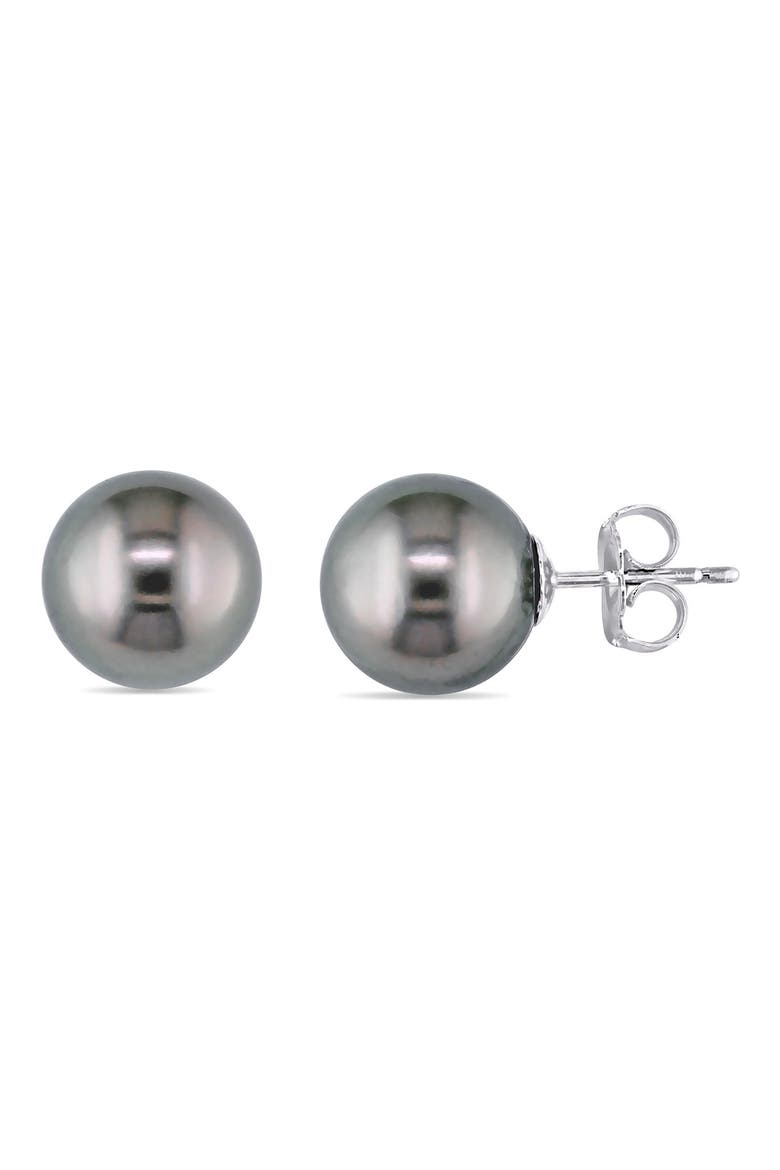 14K White Gold Cultured Black Tahitian Pearl Stud Earrings, Main, color, BLACK