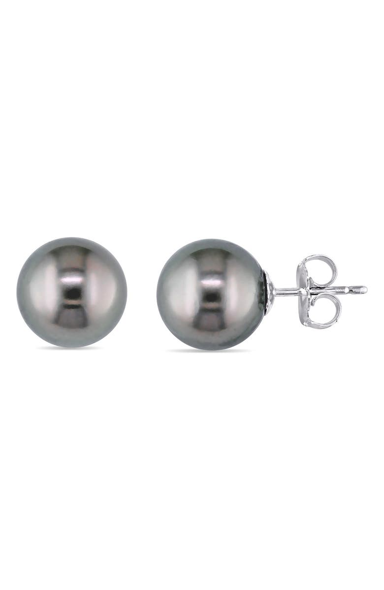 DELMAR 14K White Gold Cultured Black Tahitian Pearl Stud Earrings, Main, color, 