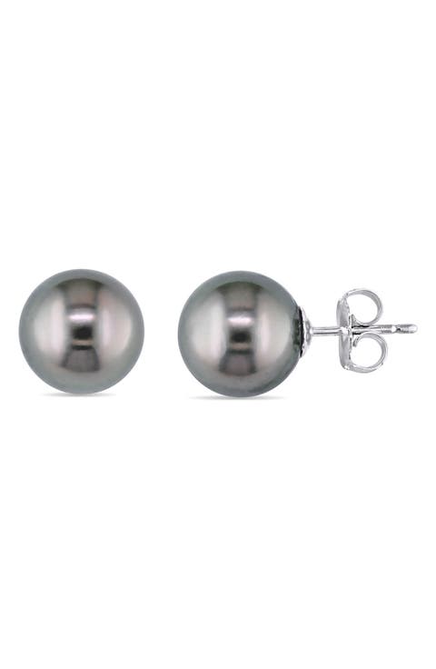 14K White Gold Cultured Black Tahitian Pearl Stud Earrings