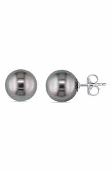 DELMAR 14K White Gold Cultured Black Tahitian Pearl Stud Earrings