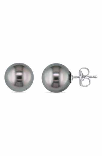 14K White Gold Cultured Black Tahitian Pearl Stud Earrings
