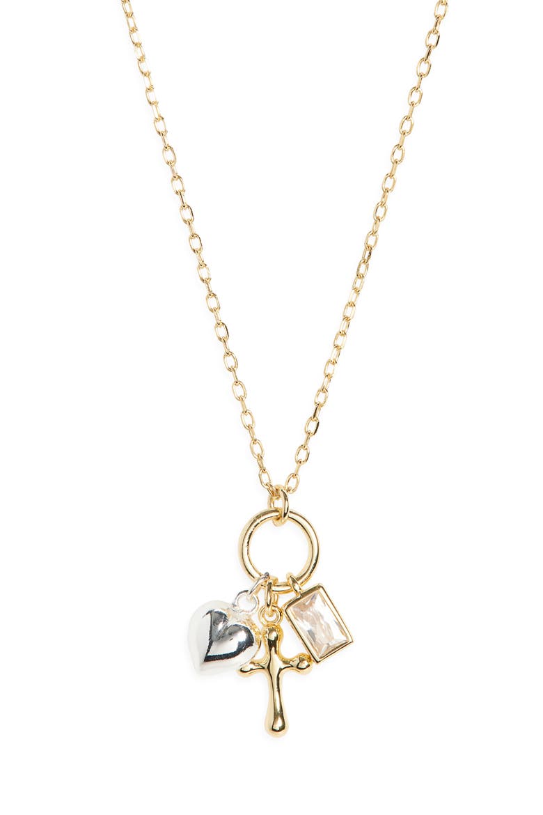 Cross Heart Charm Necklace, Main, color, GOLD/ SILVER