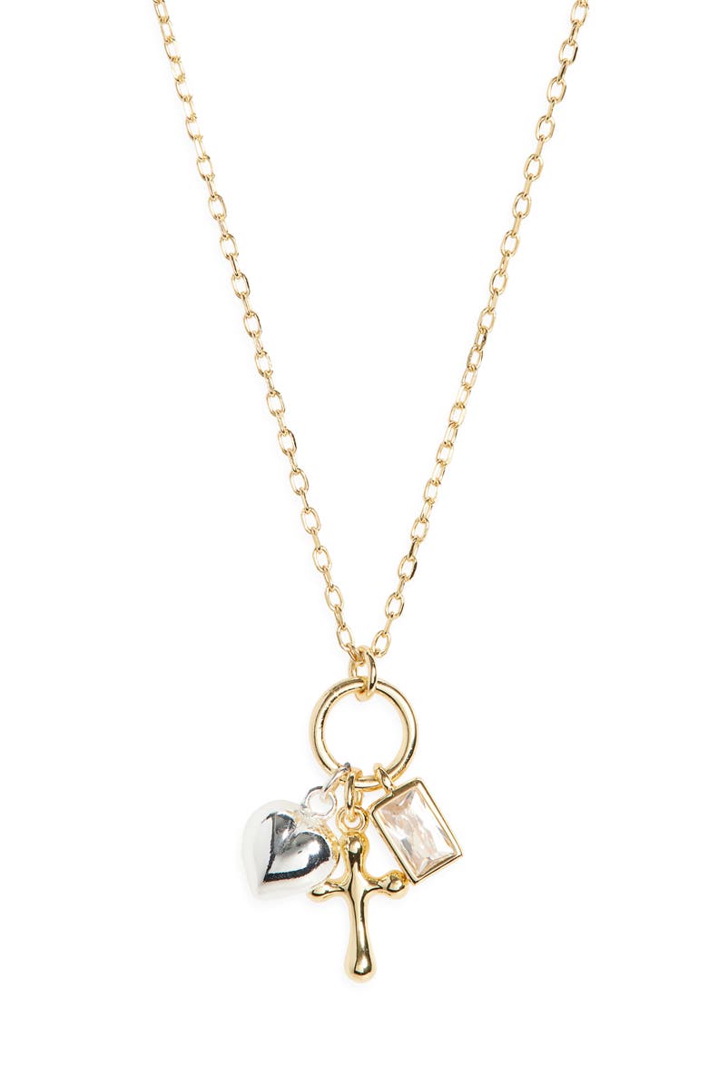 Argento Vivo Sterling Silver Cross Heart Charm Necklace, Main, color, Gold/ Silver