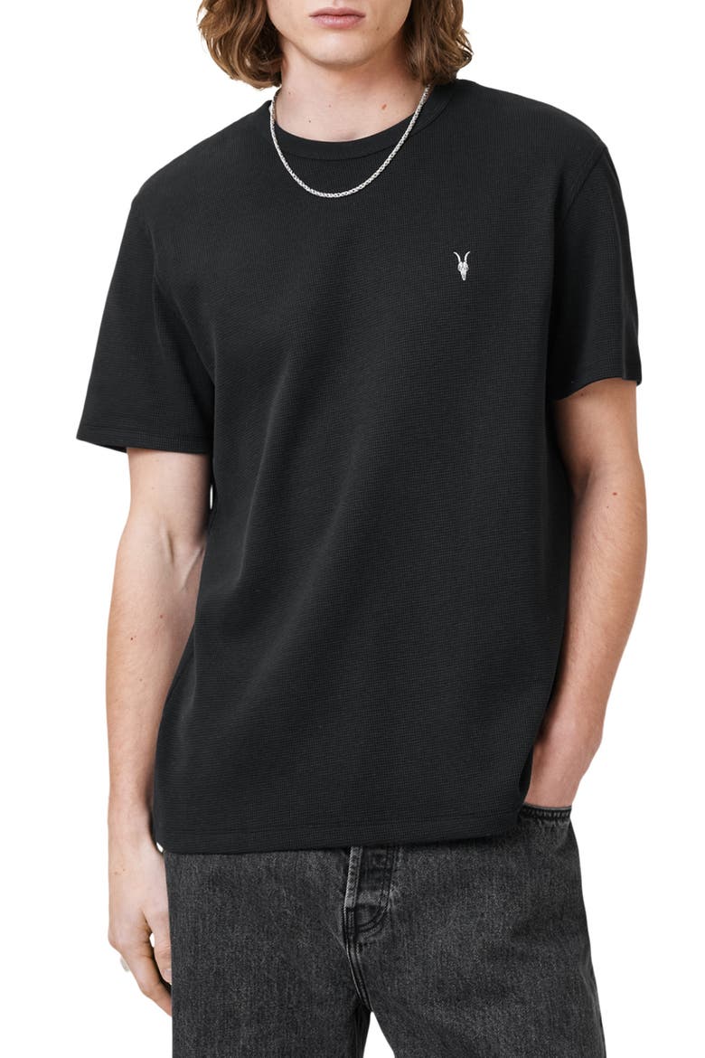 Ellis Waffle Knit Cotton T-Shirt, Main, color, JET BLACK