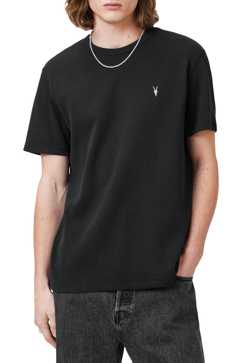 AllSaints Ellis Waffle Knit Cotton T-Shirt, Main, color, Jet Black