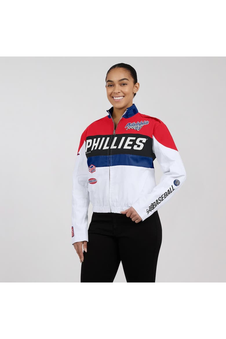 Women's WEAR by Erin Andrews  Red/White Philadelphia Phillies Racing Full-Zip Jacket, Alternate, color, Red