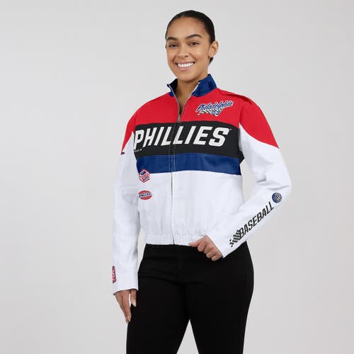Wear By Erin Andrews Red/white Philadelphia Phillies Racing Full-zip Jacket