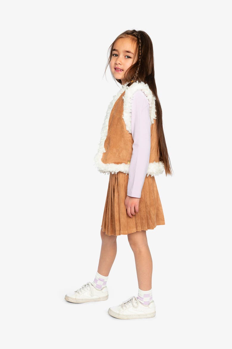 Reversible Suede Fleece Trim Vest, Alternate, color, Brown
