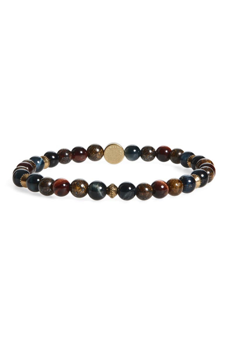 Men's Beaded Stretch Bracelet, Main, color, TIGER EYE