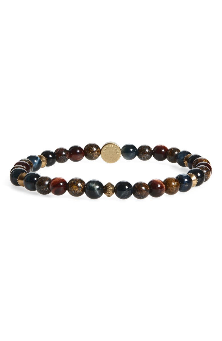 Caputo & Co. Men's Beaded Stretch Bracelet, Main, color, Tiger Eye