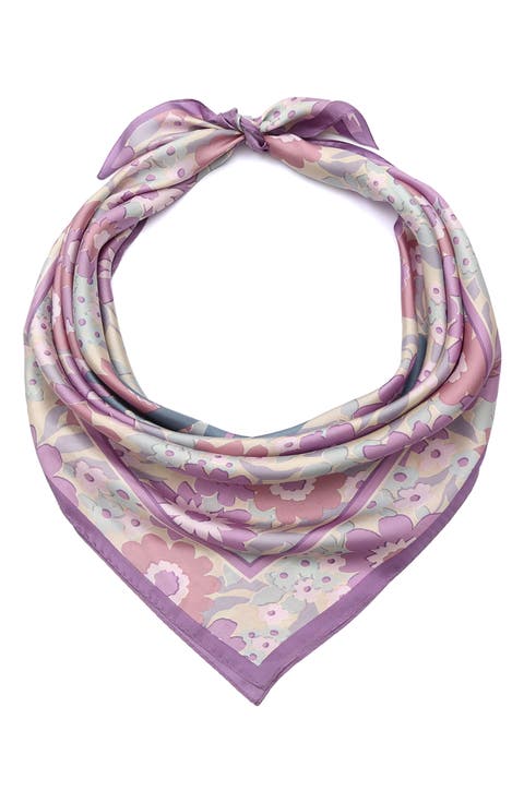 Laurel Floral Script Silk Square Scarf