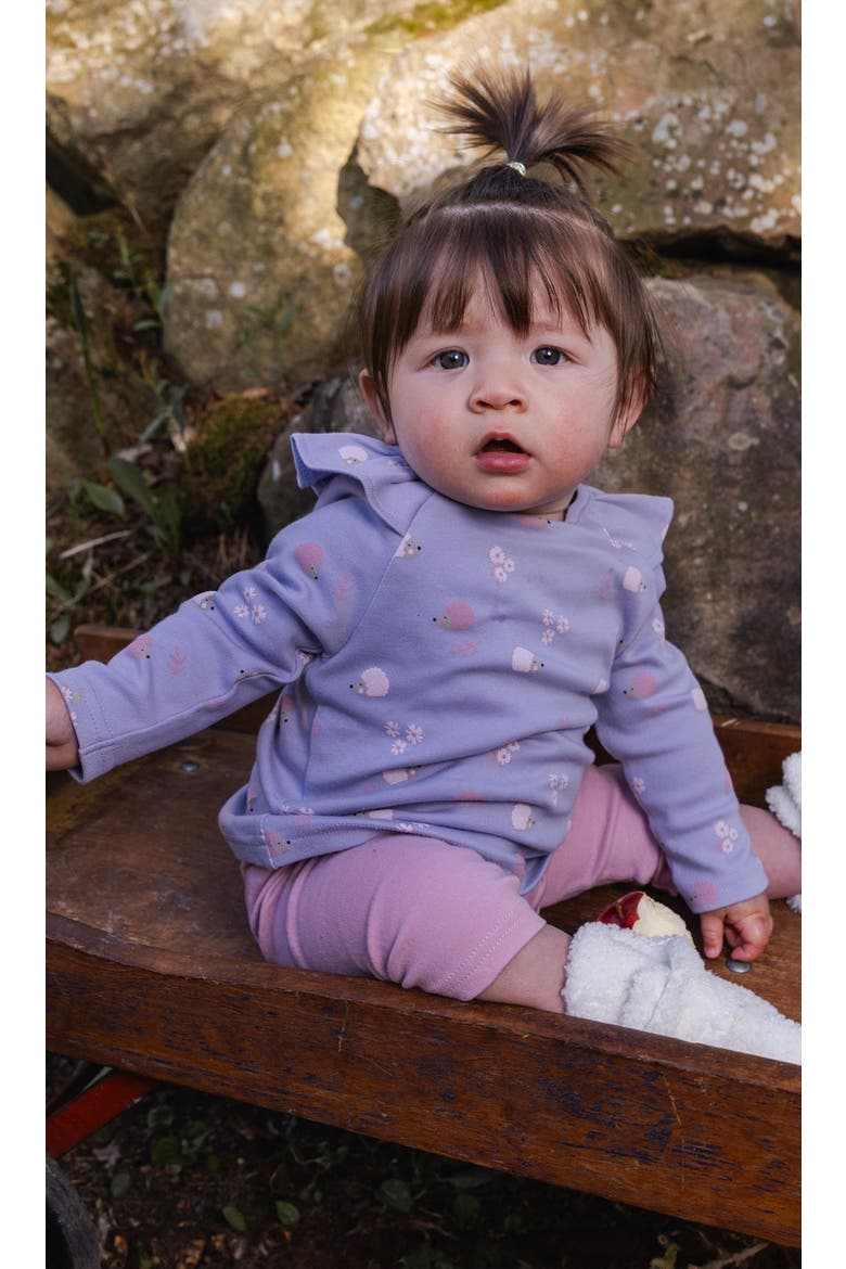 Organic Cotton Ruffle Shoulder Hedgehog Tunic and Legging Set, Alternate, color, Purple Hedgehog Print