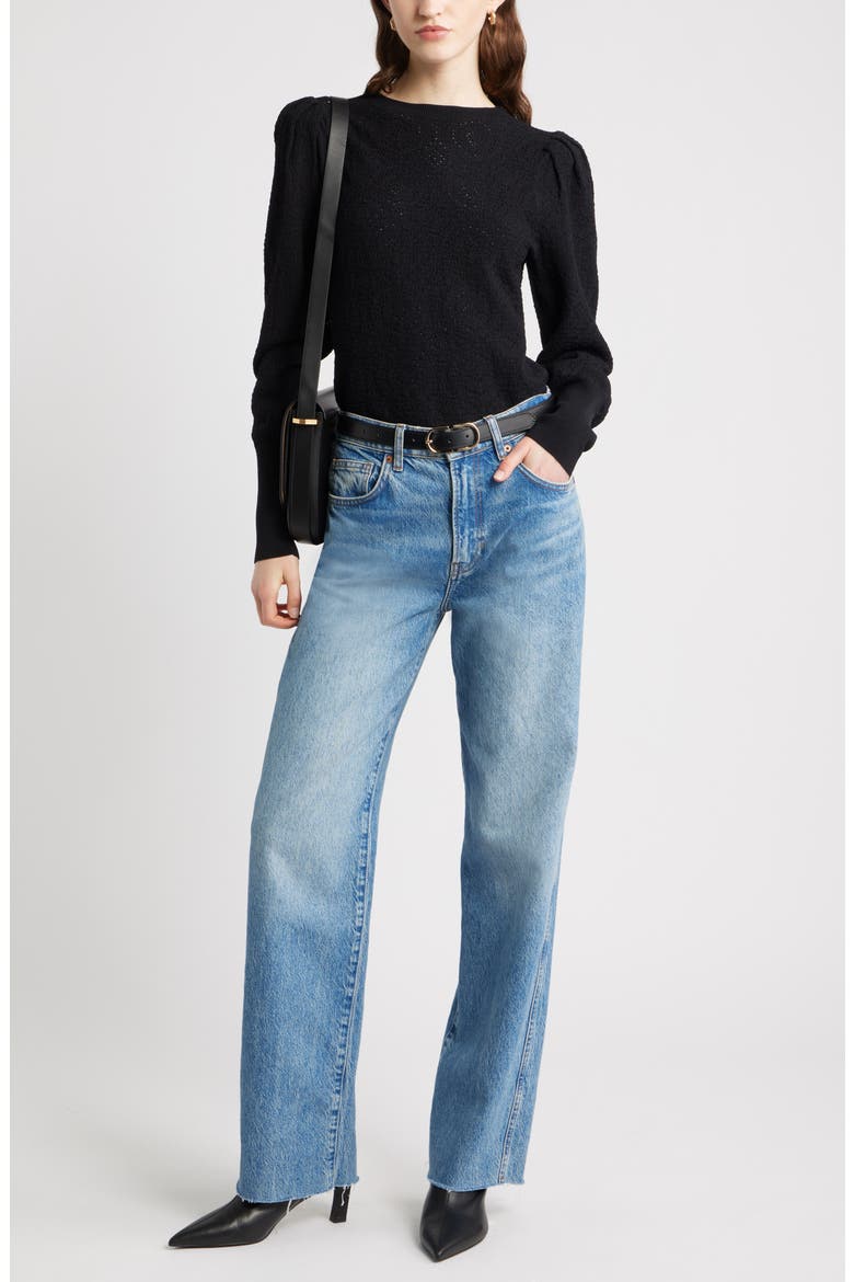 Lacy Open Stitch Sweater, Alternate, color, BLACK