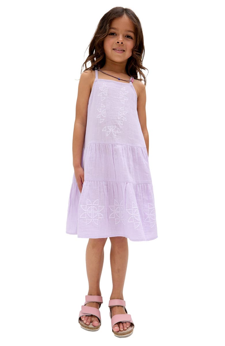 Raffya Kids Camilla Tiered Lace Insert Dress, Main, color, Purple