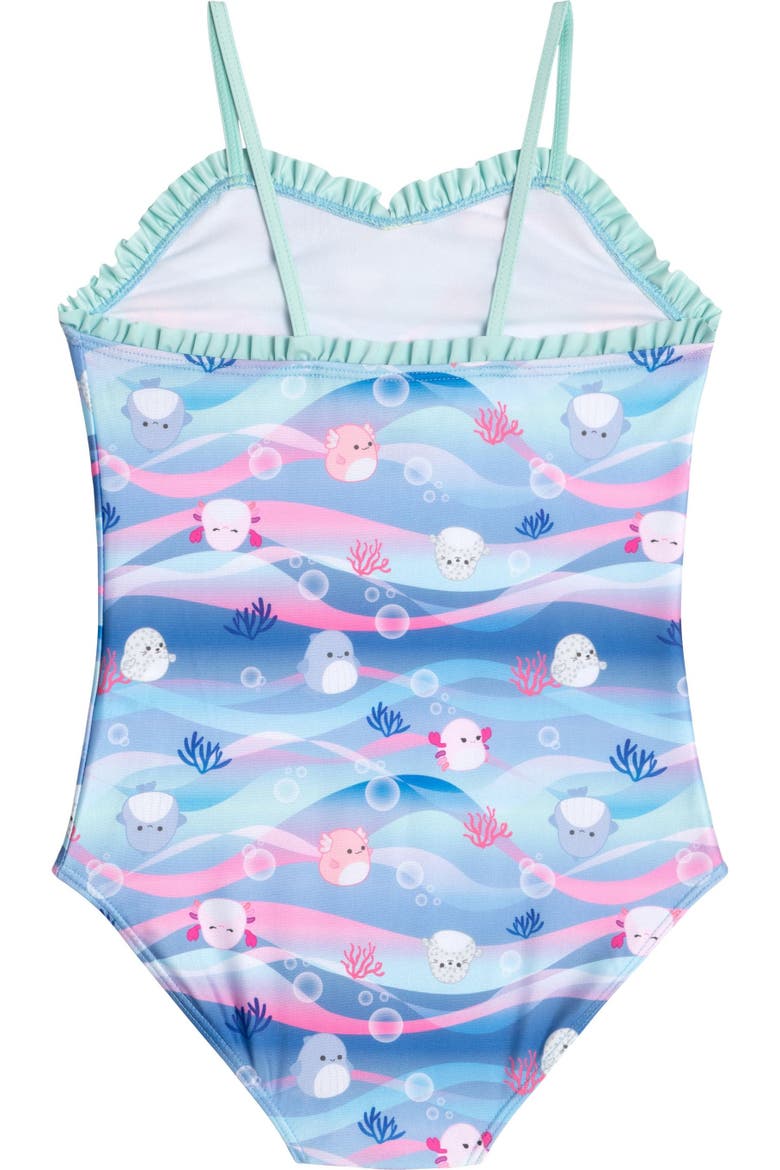 One Piece Swimwear, Alternate, color, Aqua Blue Pink Wave