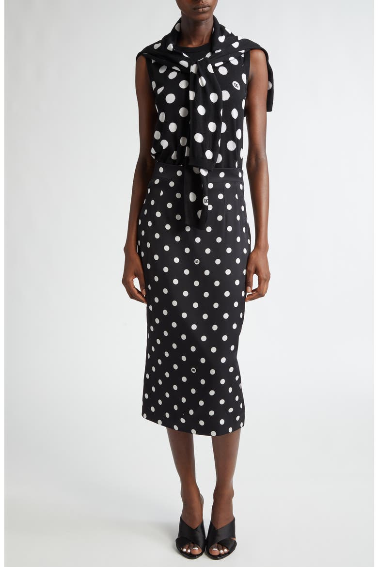 Polka Dot Virgin Wool & Silk Cardigan, Alternate, color, N0004 NERO/BIANCO