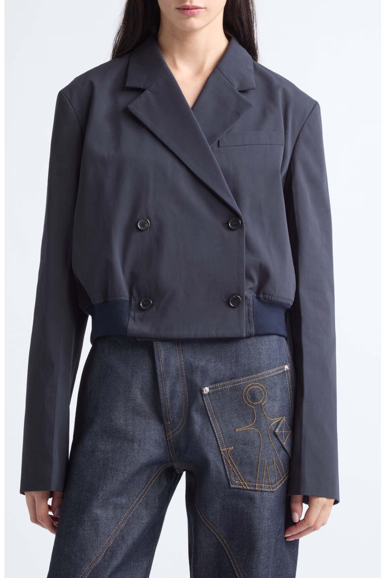 Crop Cotton Double Breasted Blazer, Main, color, NAVY