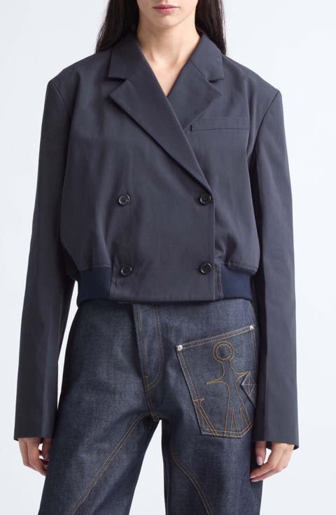Crop Cotton Double Breasted Blazer