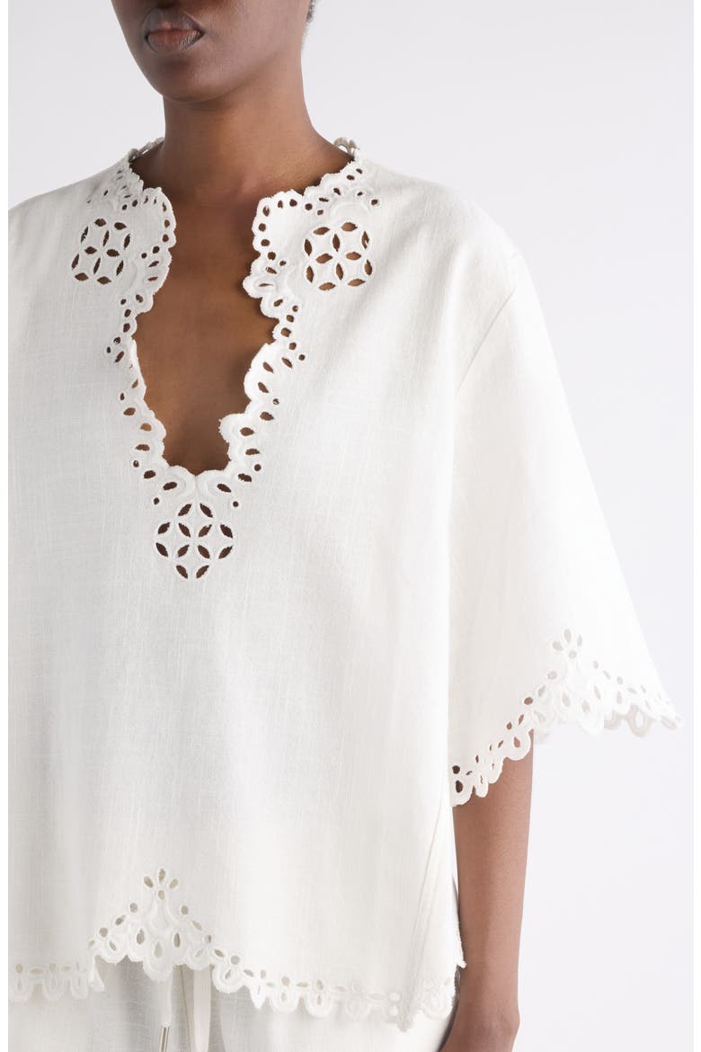 Shana Eyelet Embroidered Cotton Tunic, Alternate, color, WHITE