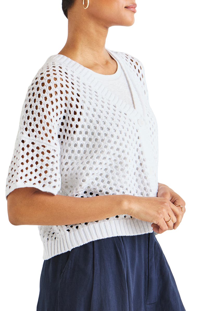 Splendid Nova Short Sleeve Cotton Pointelle Cardigan, Alternate, color, 