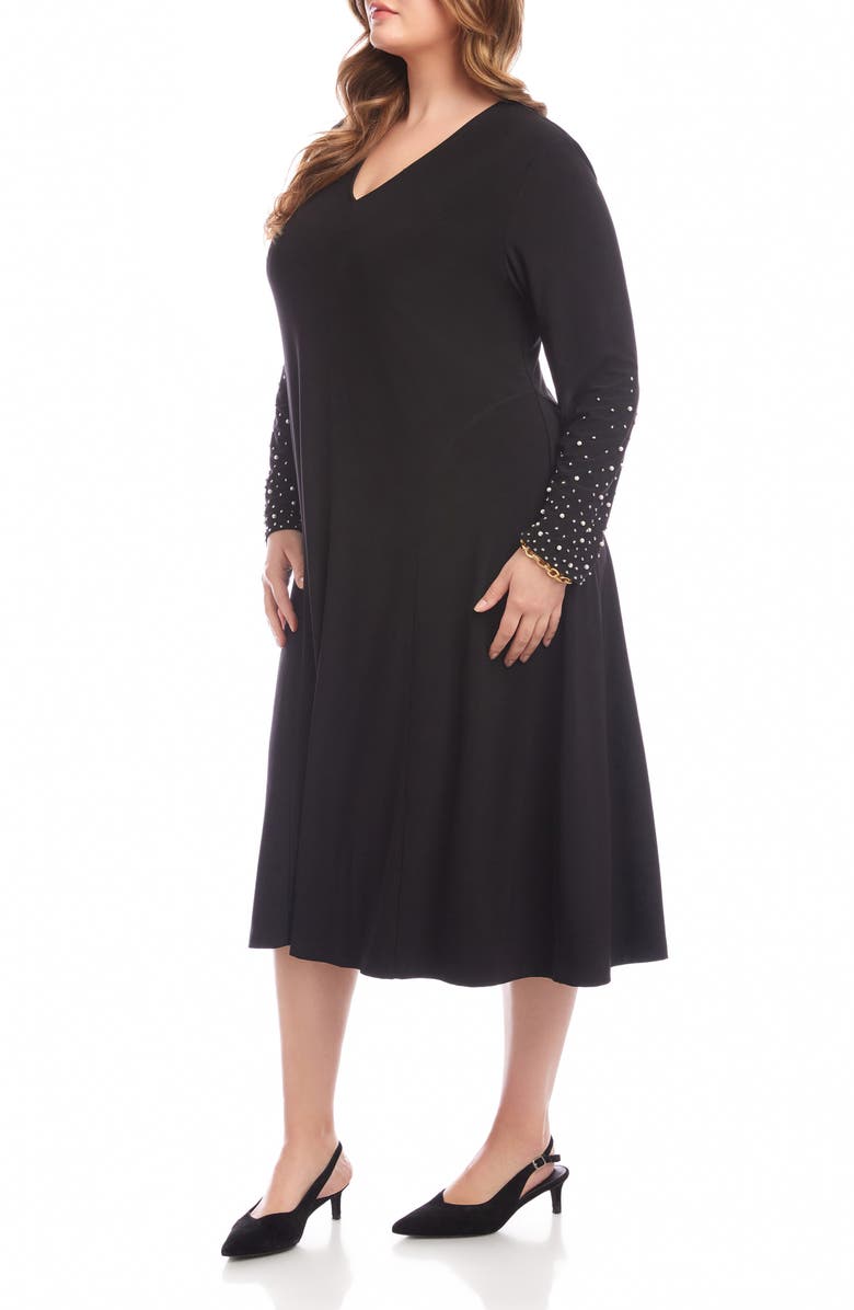 Karen Kane Kate Embellished Long Sleeve Jersey Midi Dress, Alternate, color, Black