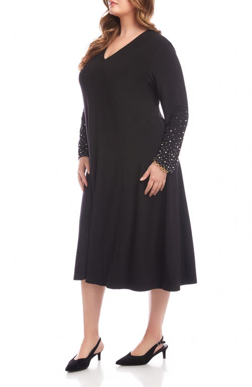 Karen Kane Kate Embellished Long Sleeve Jersey Midi Dress In Black