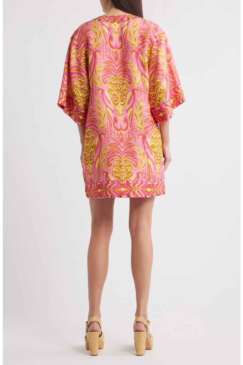 Pineapple Tapestry Studded Linen Shift Dress, Alternate, color, PINK