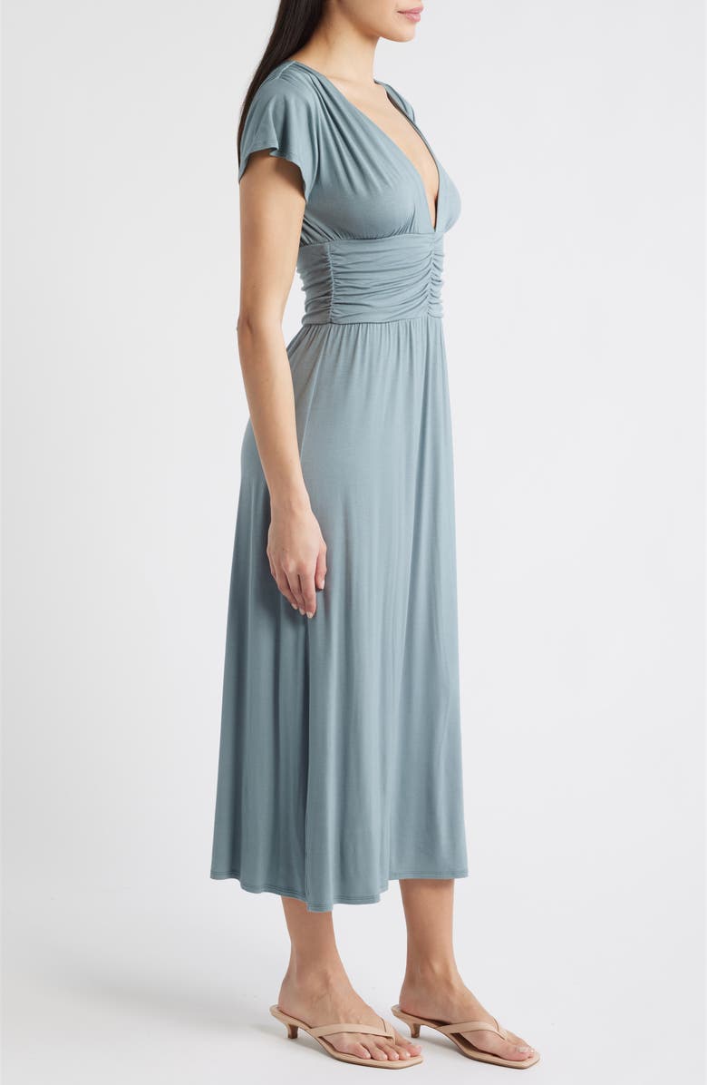 Loveappella Ruched Bodice Midi Dress, Alternate, color, Sage