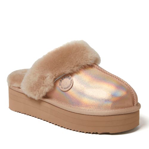 DEARFOAMS Fireside Melton Genuine Shearling Platform Scuff Slipper in Rose Gold 